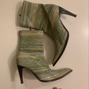 Striped Heeled Ankle Boots